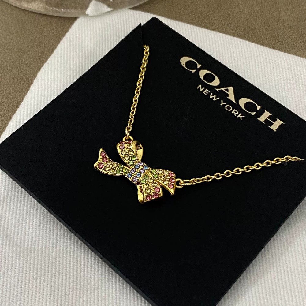 Coach Metal Colorful Rhinestone Bow Necklace